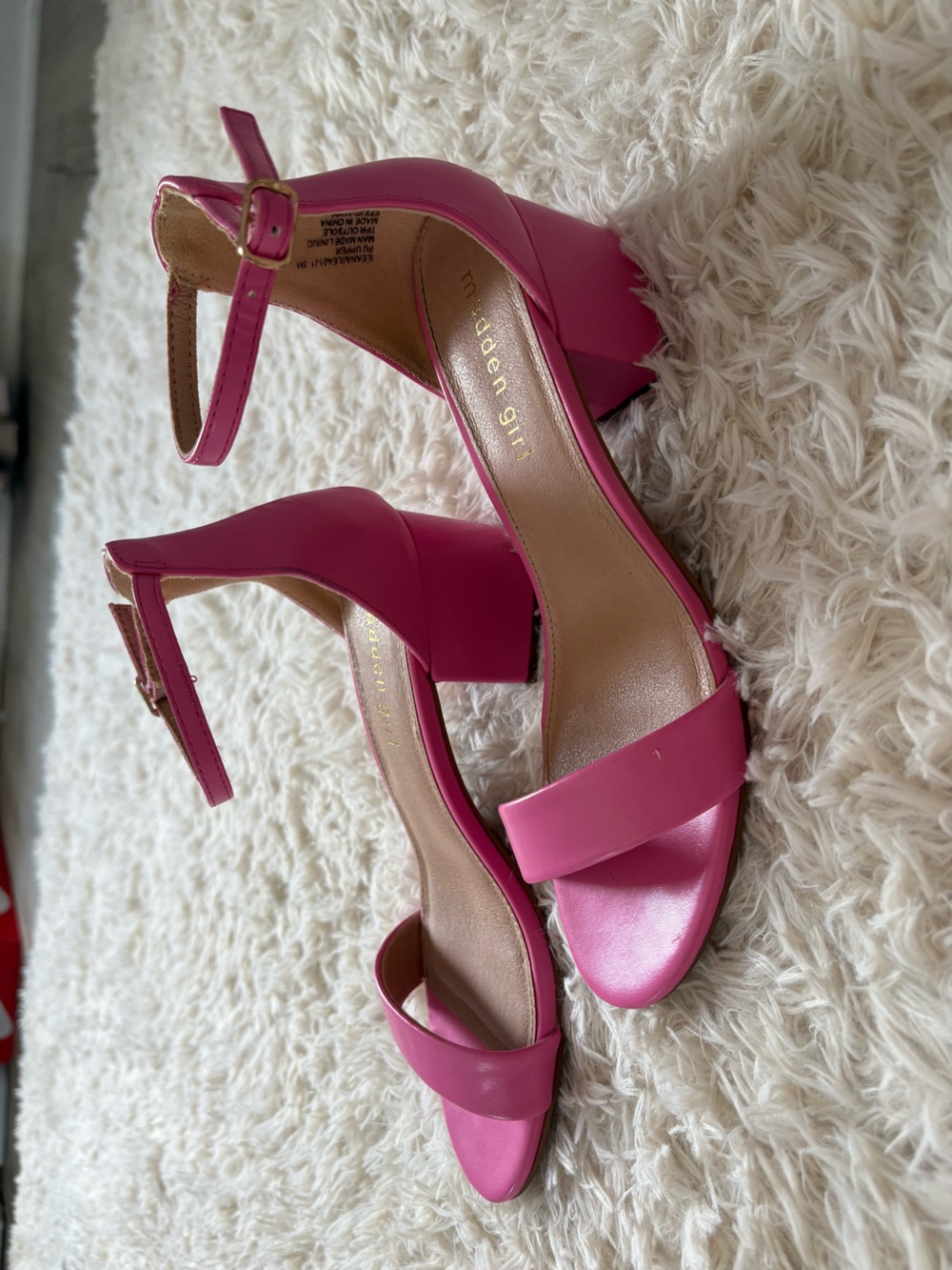 Madden Girl Hot Pink Block Heel Ankle-Strap Sandals
